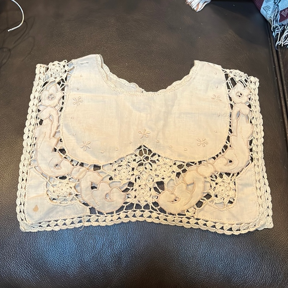 Dress collar made from battenburg tablecloth